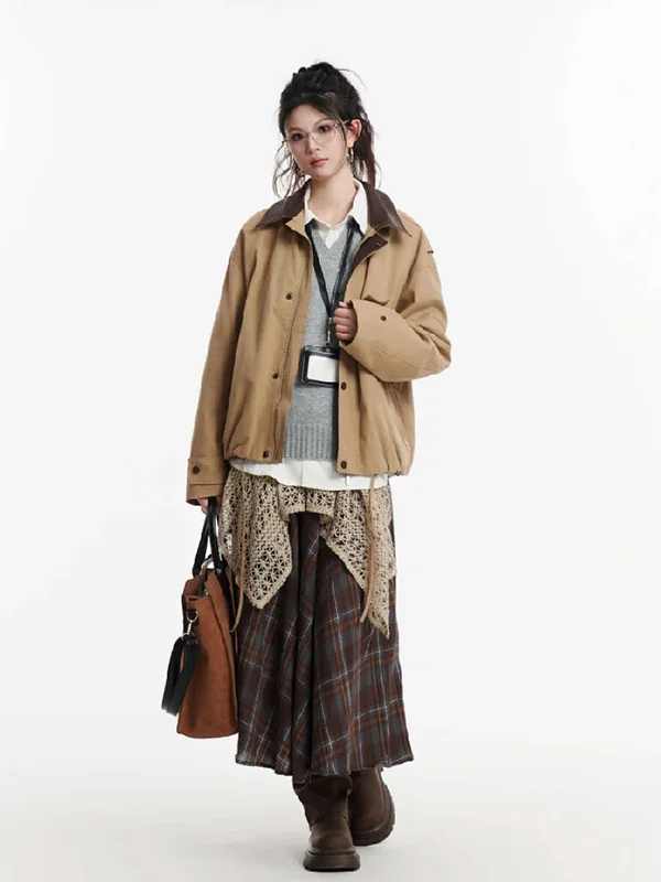 

Barnes Vintage Dstring PU Leather Jaet Men's ort Collar Workwear irt Trendy Casual Sle Regular Fit Long Sve