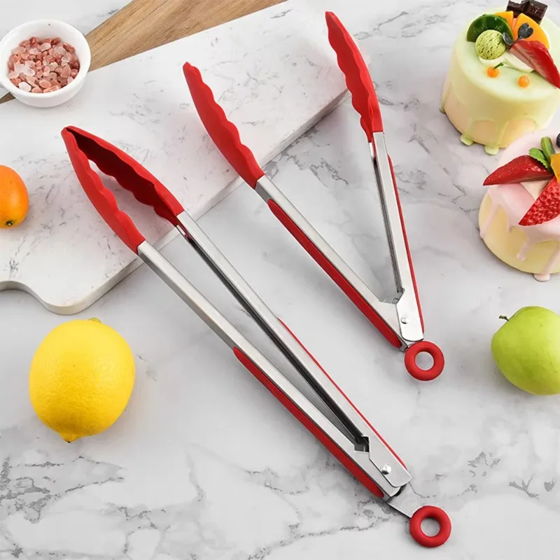 

Silicone food set Durable stainless steel kitchen tongs Non-slip cooking tongs BBQ salad grill