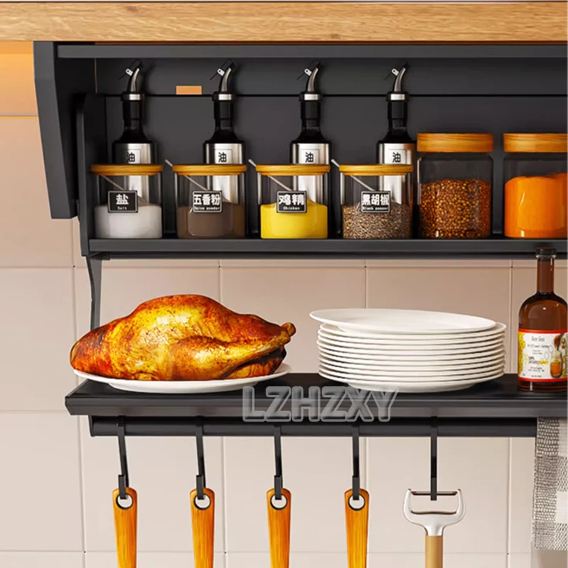 Étagère de rangement pour condiments pliante, espace de cuisine en aluminium, face murale T1, sous l'armoire, grande capacité
