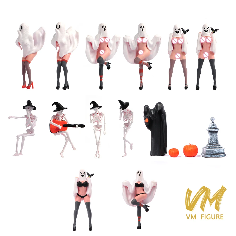 

Миниатюрная модель 1/18 1/43 1/64 1/87 Хэллоуин для девочек, тыква, тень, надгробие, череп, раскрашенная фигурка, игрушка, реквизит, вид, декор