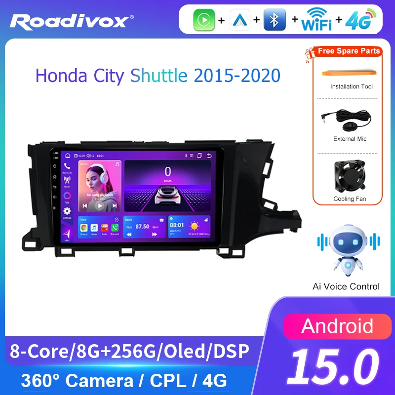 AI VOICE roadivox Android car radio for Honda City Shuttle 2015 2020  stereo GPS Navigation video Multimedia Player tape