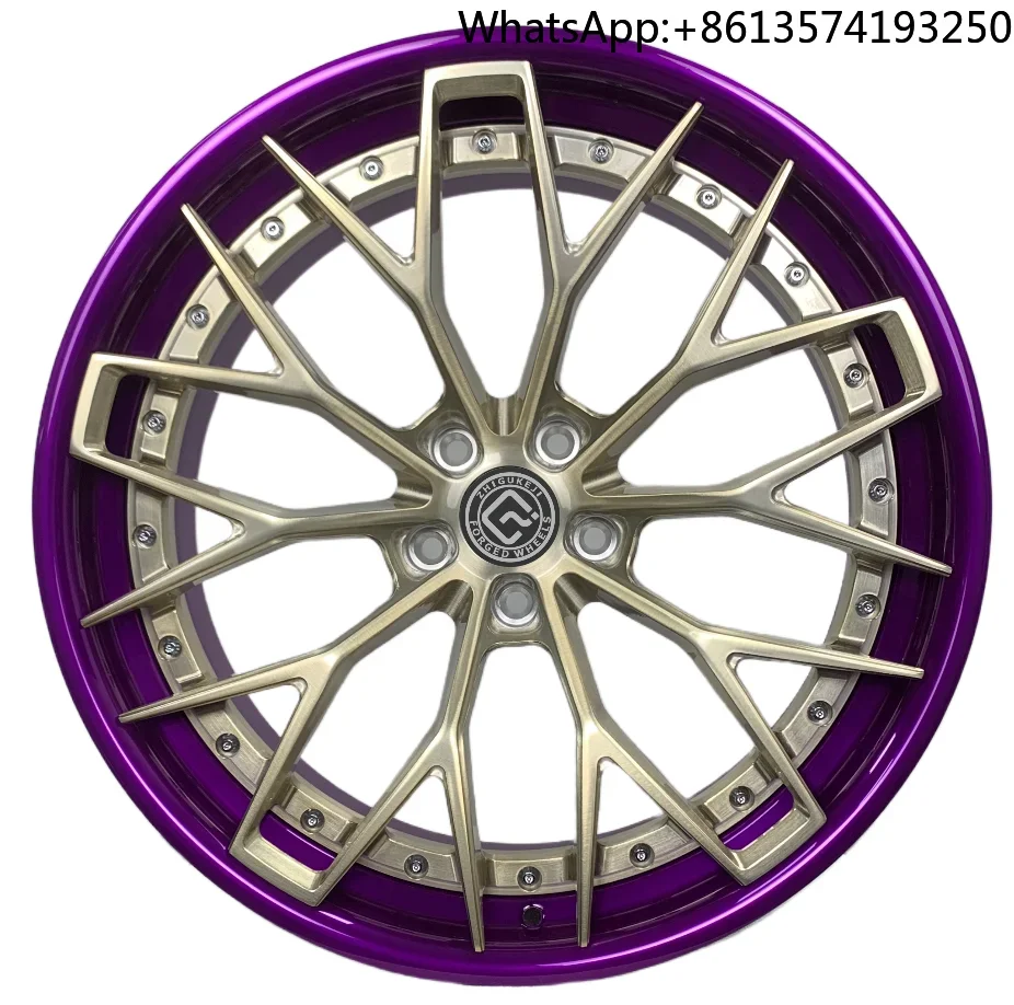 For Custom Forged Passenger Car Wheels Rims Brushed Clear Brilliant Purple Mid-Disc Brushed Champagne Gold Pcd 5x120 Size 16 24