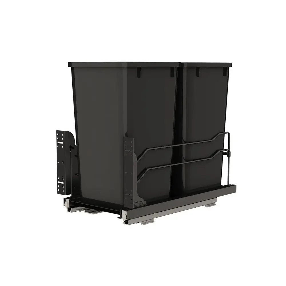 

Double Pullout Kitchen Trash Cans with Soft-Close Slides, 15 Base Cabinet, Black