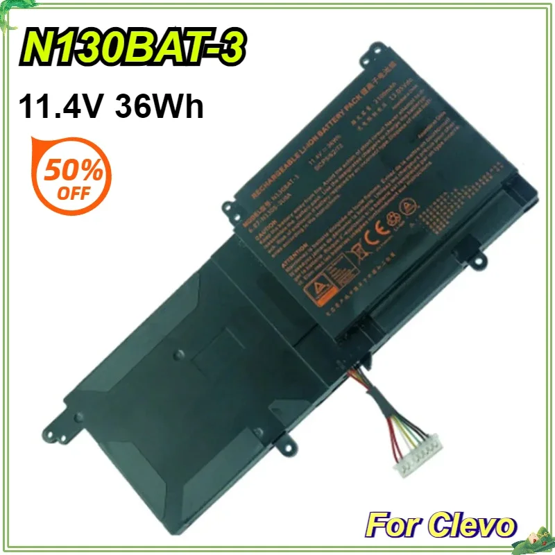 N130BAT-3 Laptop Battery for CLEVO N130BAT-3 6-87-N130S-3U9A  N130BU 130WU N131BU N131WU NP3130 Pro 13 14 11.4V 36Wh