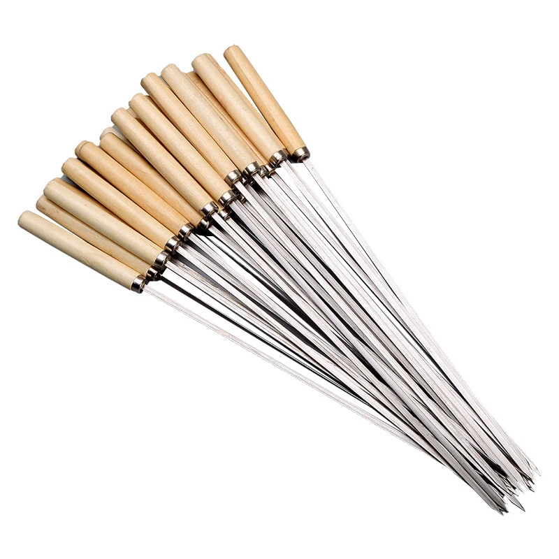 

Stainless Steel Barbecue Wooden Handle BBQ Grill Skewers Roasting Needle Sticks Outdoor Camping Picnic Tools 10pc/lot