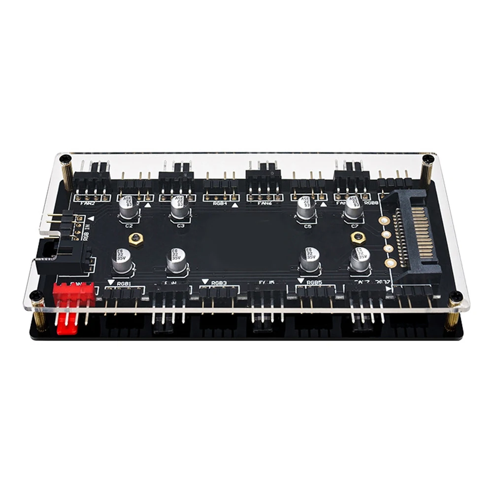 12V 4Pin/5V 3PIN ARGB/RGB PWM Fan Hub 1 To 8 Multi Way Splitter SATA Power Supply PC Speed Controller Adapter RGB Strip Splitter