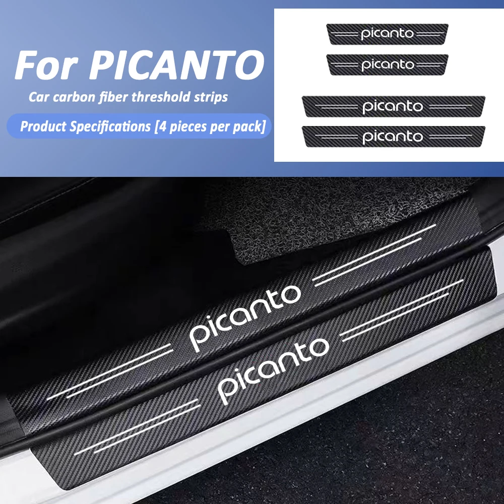 Carbon Fiber Car Door Sill Anti Scratches Stickers Threshold Decals Rear Trunk Protector Strips for Kia Picanto Logo Accessories