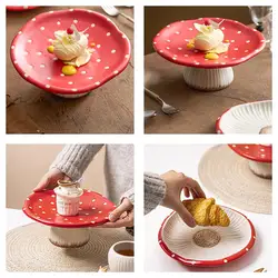 Red Mushroom Ceramic Plate New Cutlery Bowl High-looking Afternoon Tea Desserts Western Food Plate Household Decorative Tray