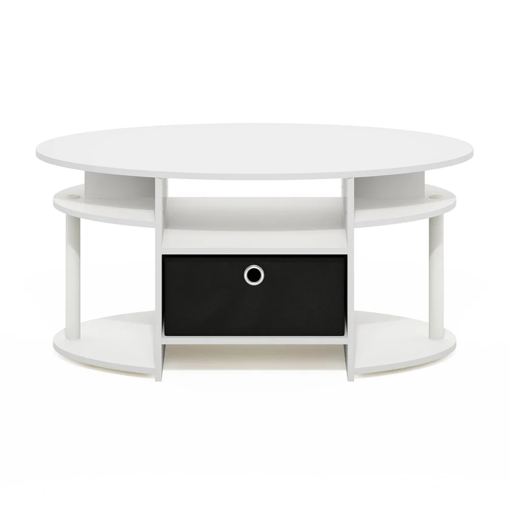 Oval Coffee Table with Storage Bin Minimalist Design Durable Particle Board Easy Assembly Indoor Use Rounded Edges Safety