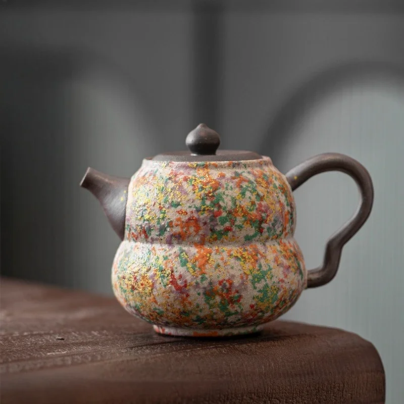 200ML Rock Painting Time Fulu Is Putting The Pot Ceramic Teapot Household Retro Ball Hole Filter TeaSet China KungFu Teapot Gift