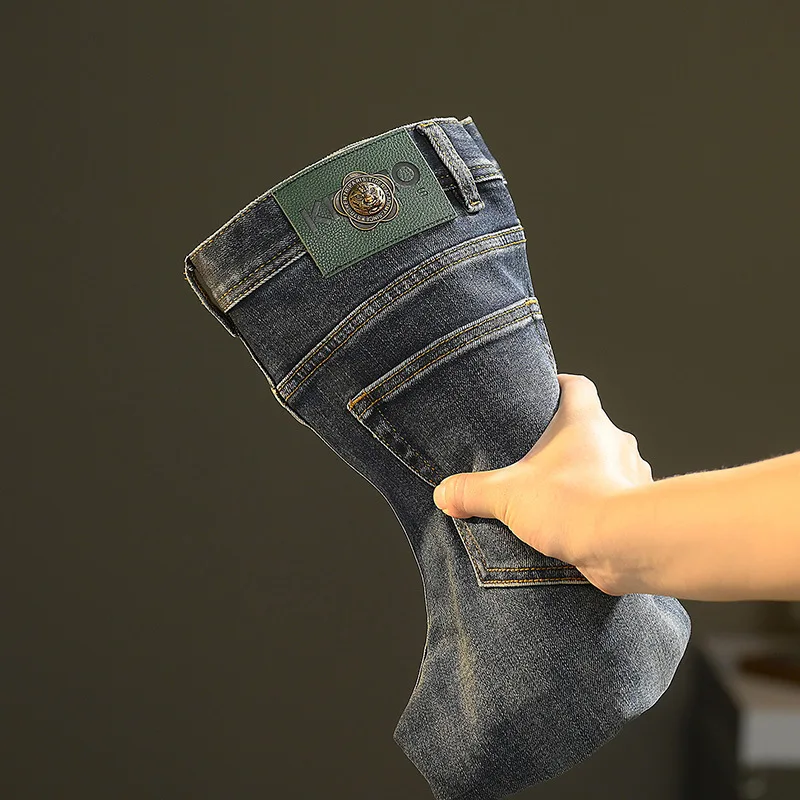High-End Jeans Men's Versatile Washed Denim Clothing Fashion Casual Tappered Spring and Autumn Light Luxury Thick Trousers