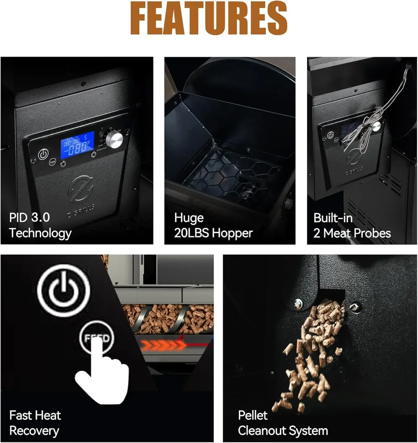Dual-Wall Insulation, PID V2.1 Controller, Meat Probes, Easy Hopper Clean-out, Includes Grill Cover, 8 in 1 Outdoor BBQ, 700D6