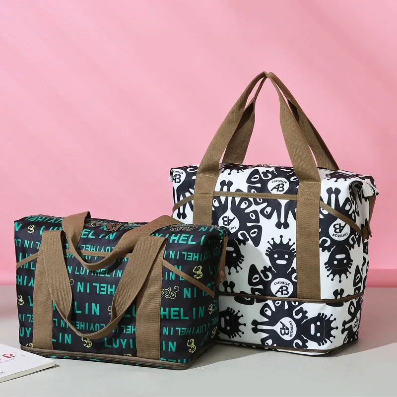 

2023 New Women's Travel Bag Expandable Luggage Bag Dry Wet Separation Gym Bag Portable Waterproof Oxford Cloth Tote Travel Bag