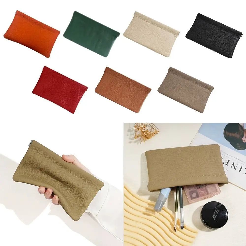 Portable PU Leather Wallet Automatic Closed Large Capacity Makeup Bag Ultra-thin Cosmetic Bag For Women Lady Girl Gift