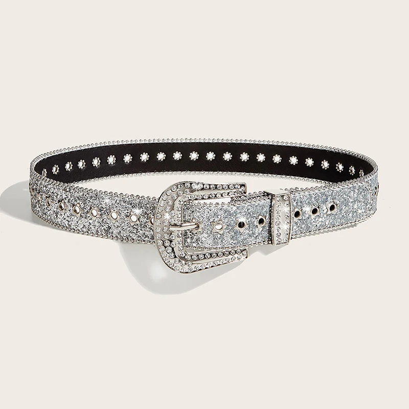 Y2K Rhinestones Buckle Belt For Women Men Punk Star Hole Waist Strap Gothic Fashion Personality Belt For Cowgirl Skirt Waistband