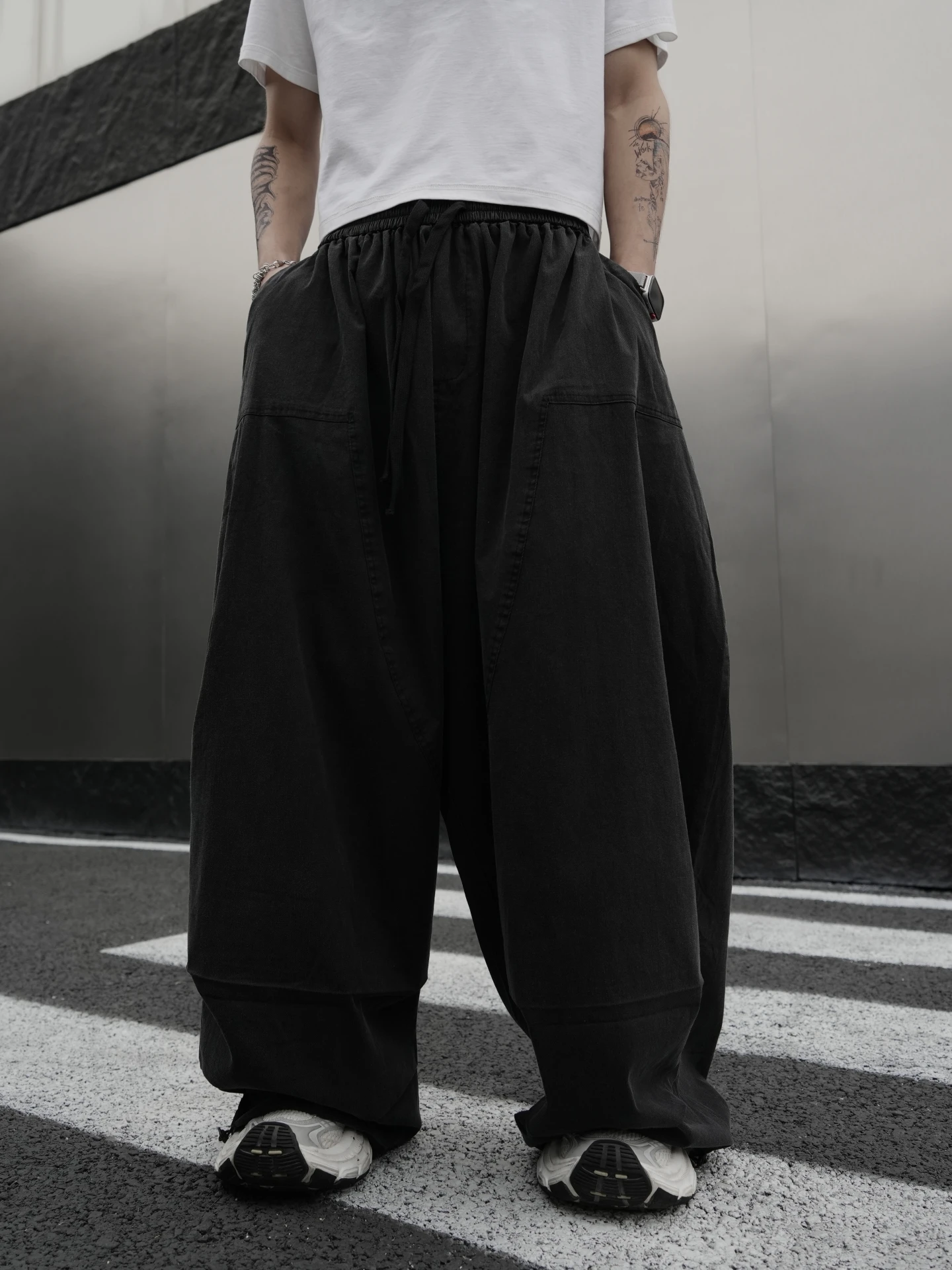 Large Size Loose plus Size Wide Leg Pants Draping Vintage Crumpled All-Matching Hip Hop Overalls