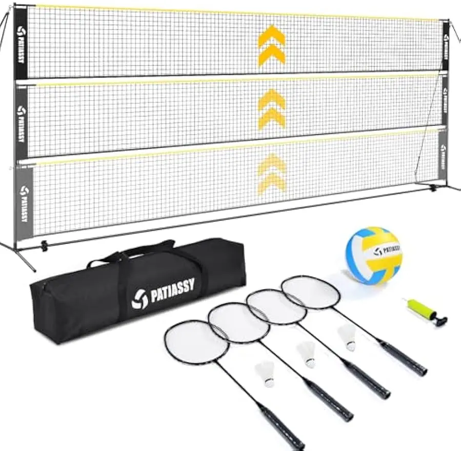

Adjustable 3-in-1 Volleyball Badminton Pickleball Net Set for Indoor Outdoor Sports, Portable with Carry Bag