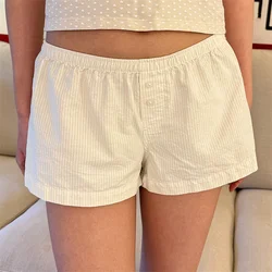 Vintage Striped Buttons Short Pants Women Summer Elastic Waist Streetwear Home Underwear Sweet Cute Chic Y2K Shorts