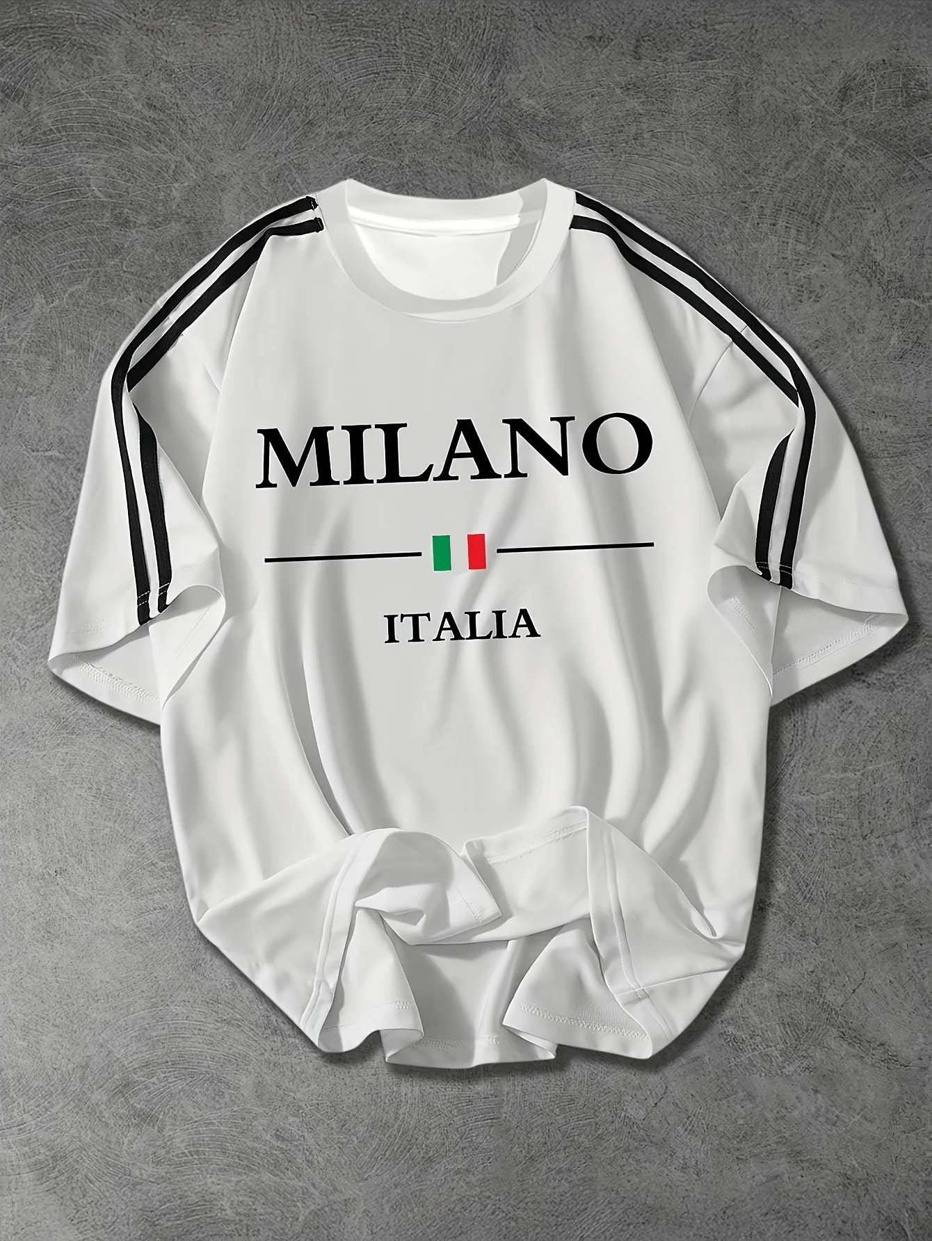 Men Casual Short Sleeve T‑Shirt MILANO ITALIA Print Striped Sleeve Crewneck Tee Daily Street Summer Top