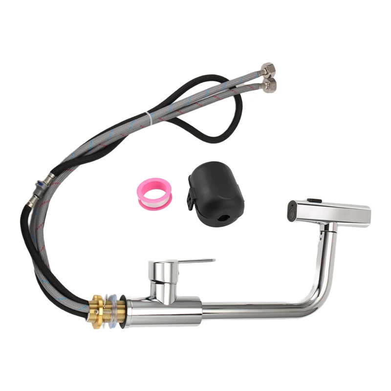

BYBS-Kitchen Faucet With Stream Shower Mode, Flexible Hot And Cold Water Sink Mixer, Deck Mounted Pull Out Design