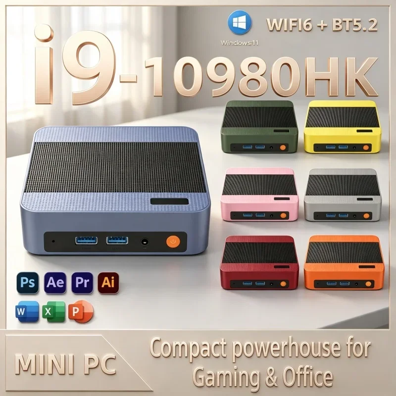 12 Colors Mini PC Intel i9-10980HK Windows 11 16GB/32GB RAM 1TB SSD WIFI6 BT5.2 High Performance Desktop Mini Computer