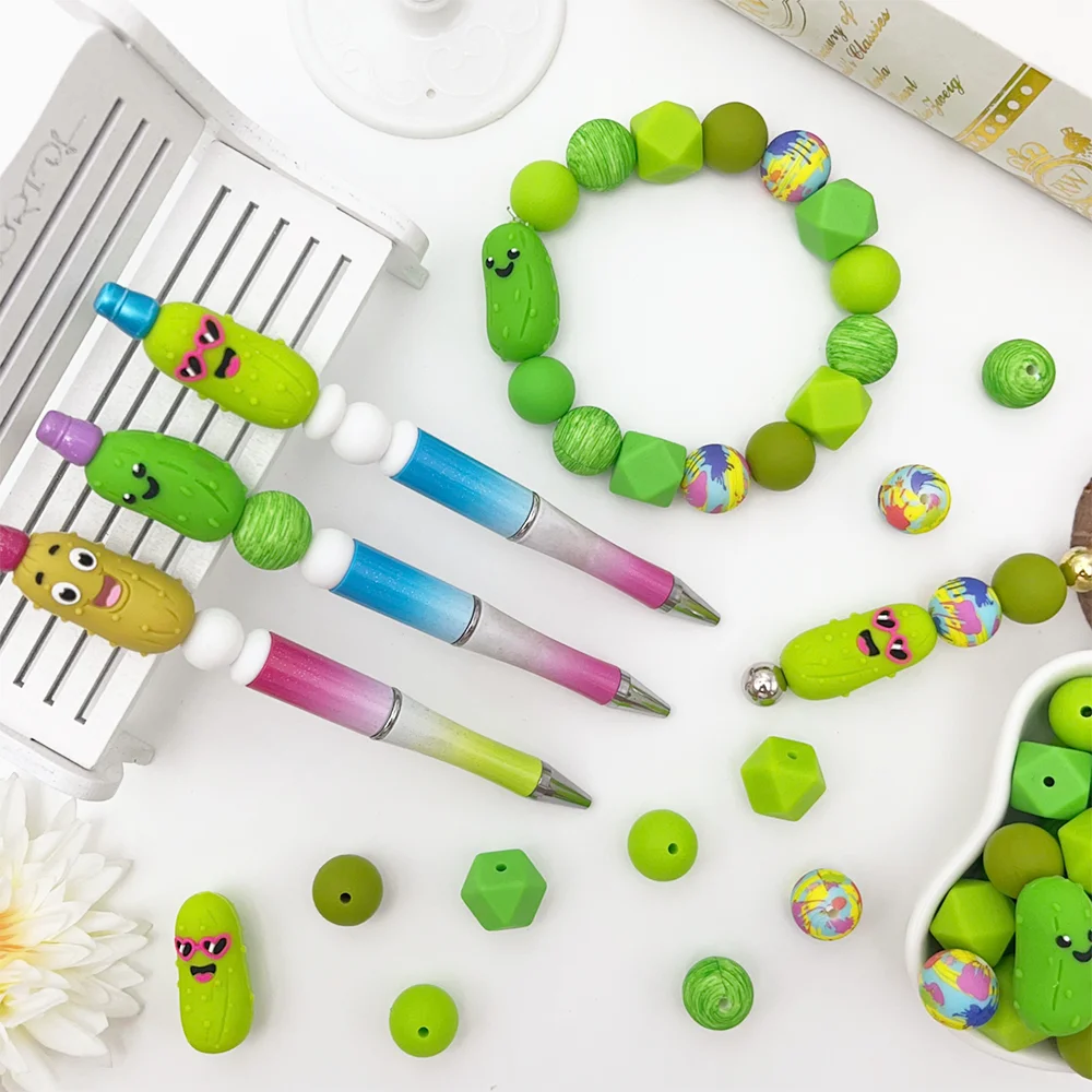 25/44/52-teiliges Set aus Silikonperlen in Form von Gurke und Bittermelone für DIY-Halsketten, Armbänder, Stifte, Schmuckanhänger usw. Feiertags-Geburtstagsgeschenk – Detail 5