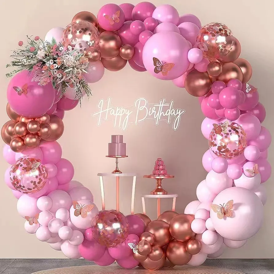 

Pink Rose Red Metal Rose Gold Sequin Balloon Garland Arch Kit Wedding Birthday Party Baby Shower Latex Balloon Chain Decoration