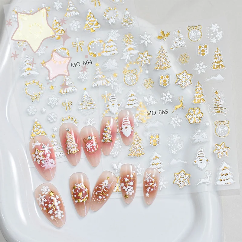 

[TW] Золотые рождественские наклейки для дизайна ногтей, бронзовая рождественская елка, снежинка, снеговик, звезда, ползунки, мультяшный олень на Новый год, маникюрная наклейка