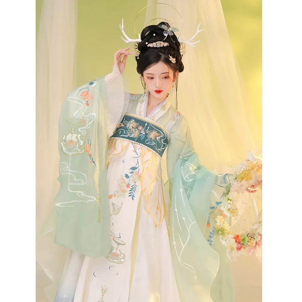 LiuYanXiLeng-vestido Hanfu de la dinastía Tang para mujer, ropa de manga grande con bordado dulce, 2 colores, novedad de primavera 2024