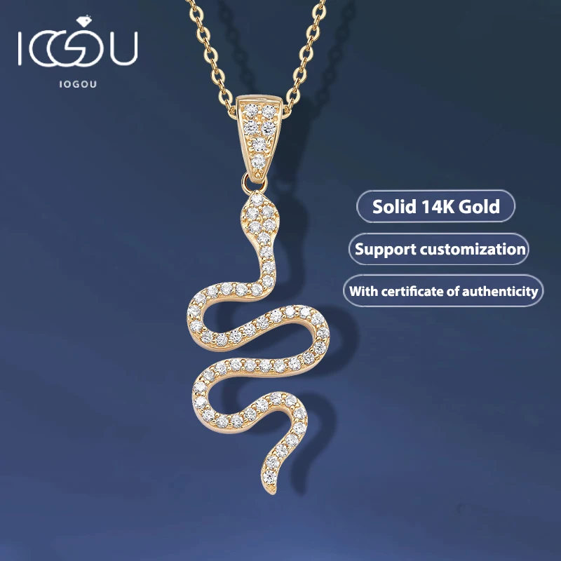 

IOGOU 14K Solid Gold Snake Animal Pendant Gift for Men Women With Zircon Diamond 925 Sterling Silver Chain Necklace Fine Jewelry