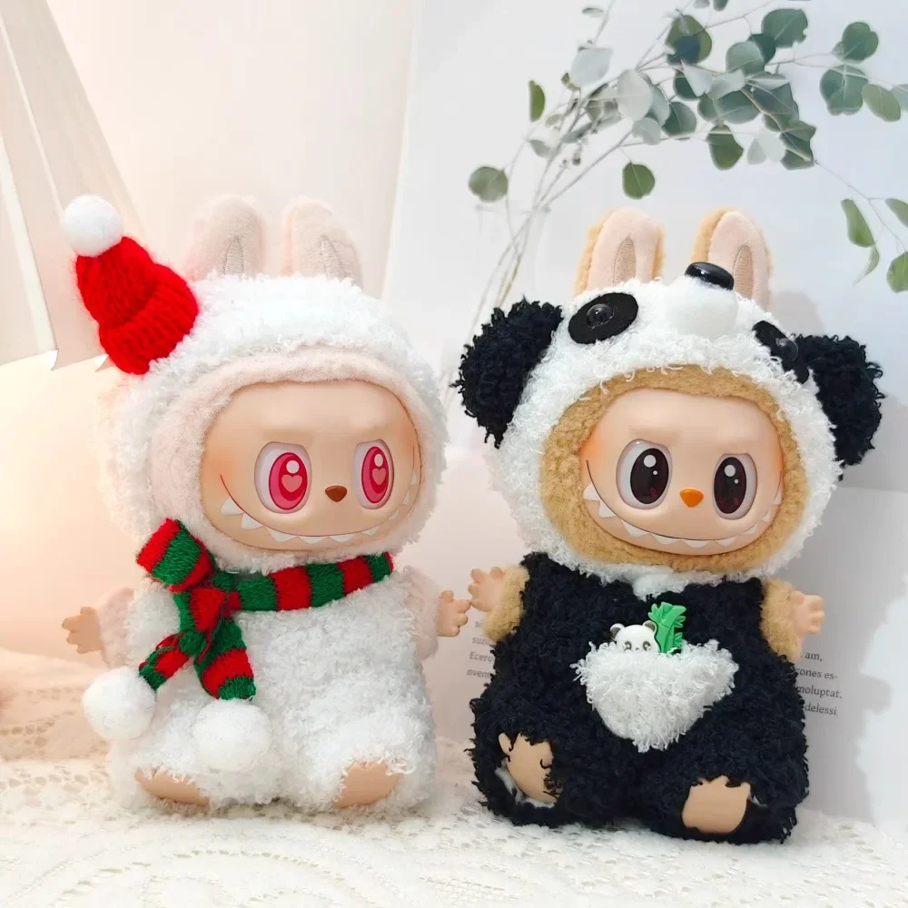 

17cm Labubu V1 V2 Doll Jumpsuit Plush Outfit Christmas Snowman Costume Doll Clothes and Accessories