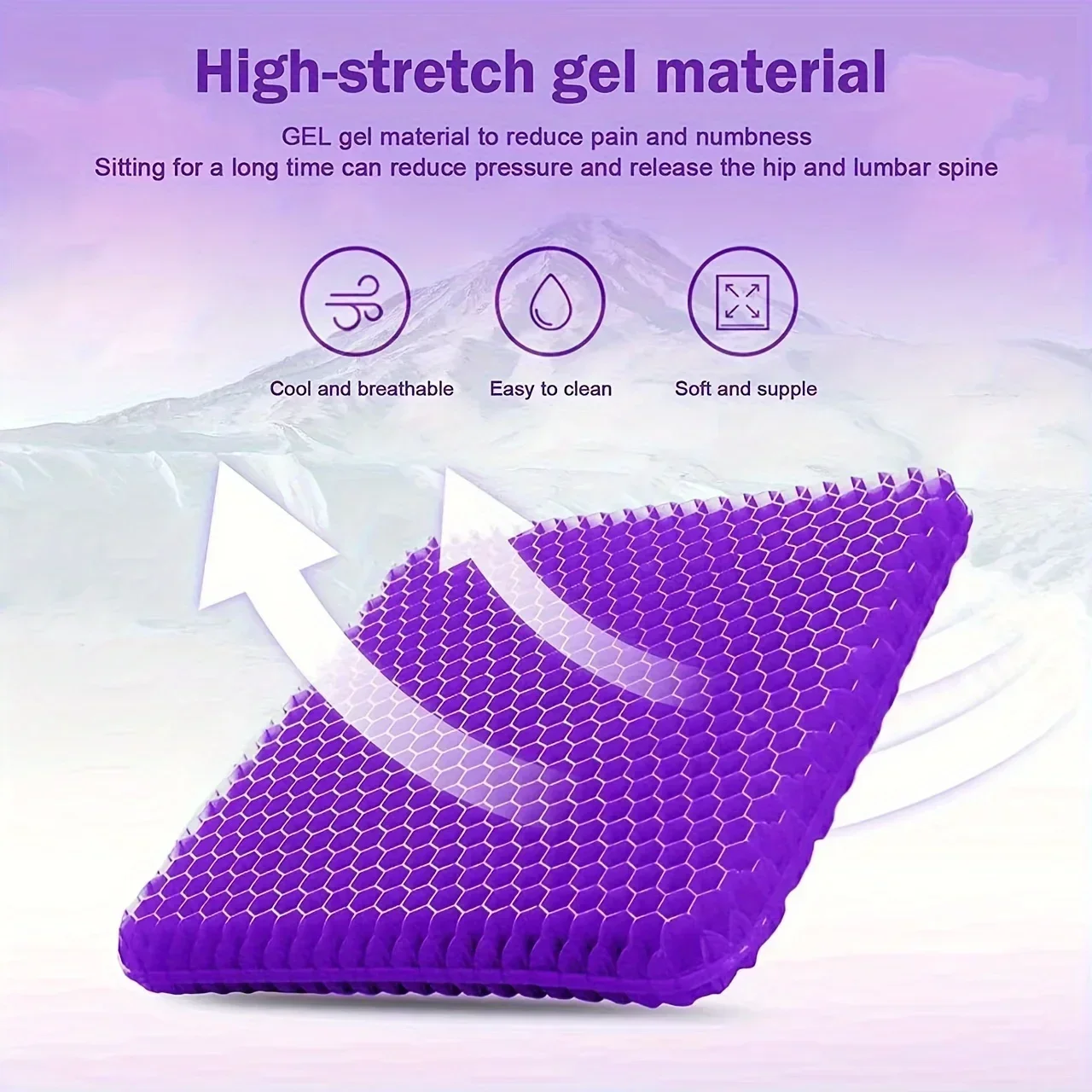 Gel Seat Cushion 1PC, Breathable Honeycomb Design for Tailbone Pain Relief, Comfortable Office Chair Car Airplane Travel Pad