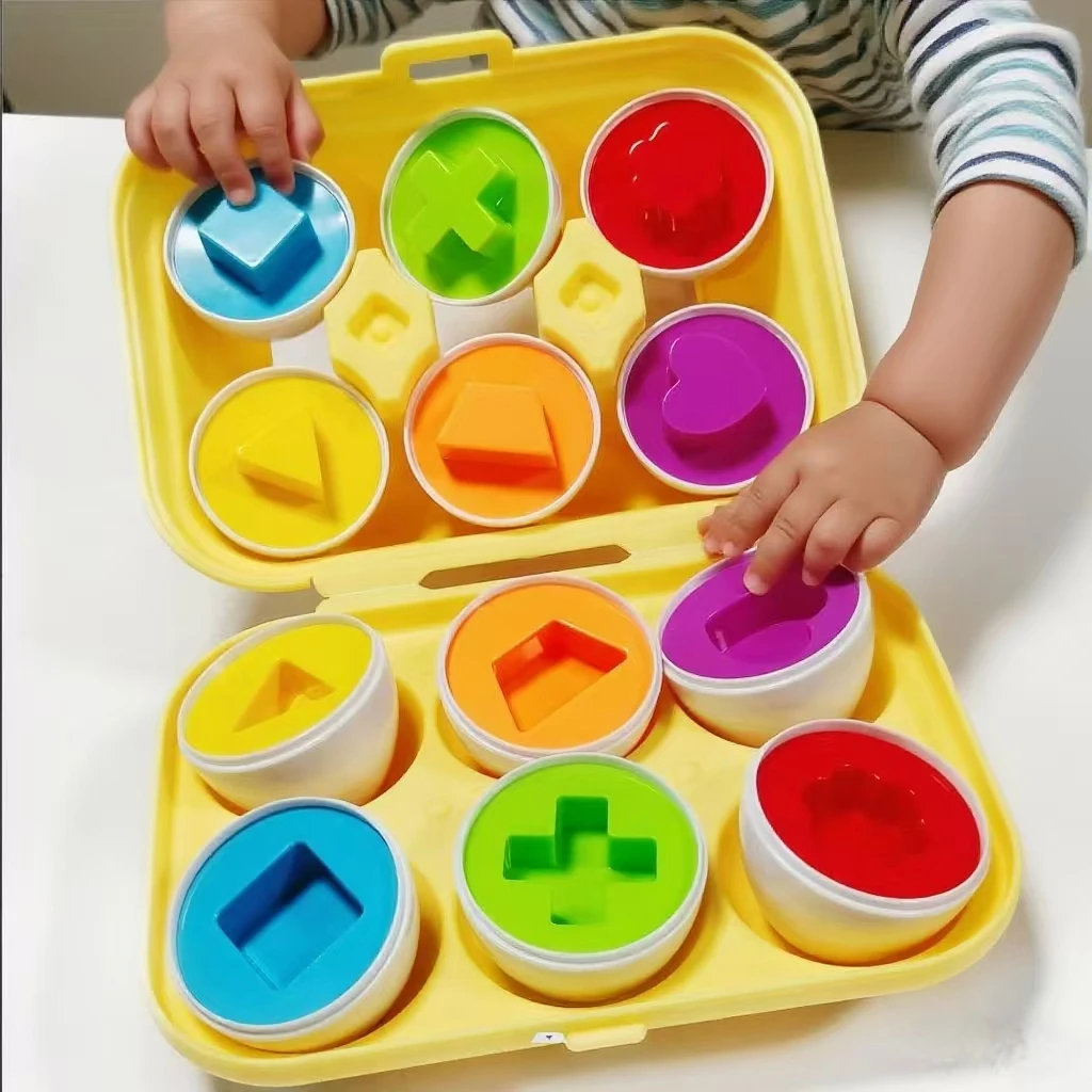 Forma geometrica che abbina uova tortuose per bambini, educazione precoce, illuminazione, uova intelligenti, giocattoli per il riconoscimento dei colori