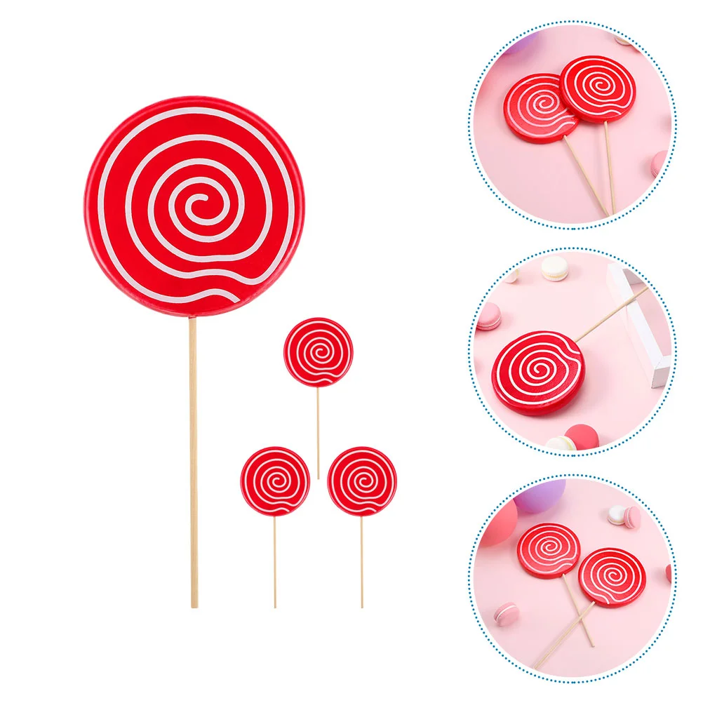 

4 Pcs Simulation Lollipop Model Candy Embellishment Prop Decorative Models Wooden Photography Child Fake Food Props