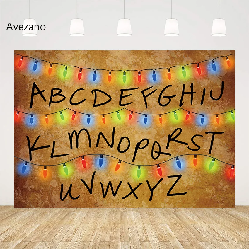 Avezano Stranger Things Backdrop Christmas Lights Alphabet Stranger Series Birthday PartyChild  Background for Photography Decor