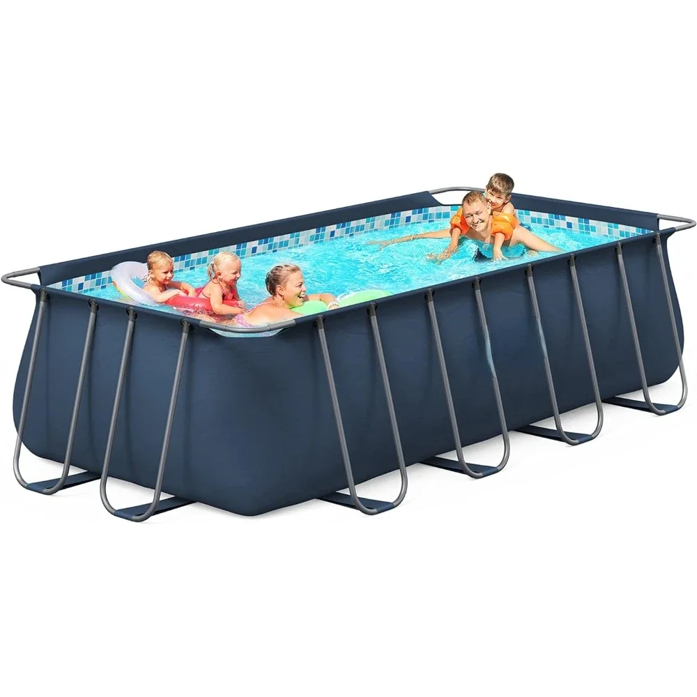 14ft x 7ft x 48in Metal Frame Swimming Pool Set for Families, Rectangular Above Ground Pool Set with Cartridge Filter Pump