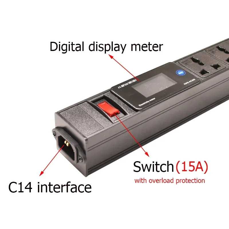 Удлинитель с цифровым вольтметром, амперметром, ваттметром, 2/3/4/5/6/7/8 способов, универсальный удлинительный выключатель, интерфейс C14