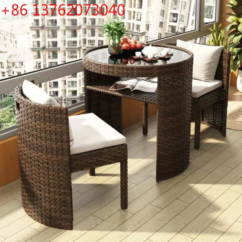 Balkon-Freizeittisch und Stuhl-Kombination, Rattan-Stuhl, Teetisch, kleiner Haushalt, Rattanimitation