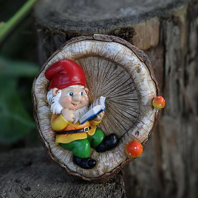 Dwarf Reading Garden Ornaments Resin Elf Garden Decoration Patio Courtyard Corner Wall Tree Hanging Gnomes Weather Resistant