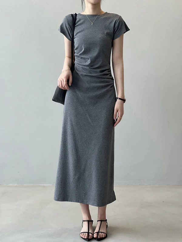 Slim Fit A-Line Midi Dr T-shirt ort Sve pour femme Dr taille haute plissée printemps été Faion pour ort Girls 50