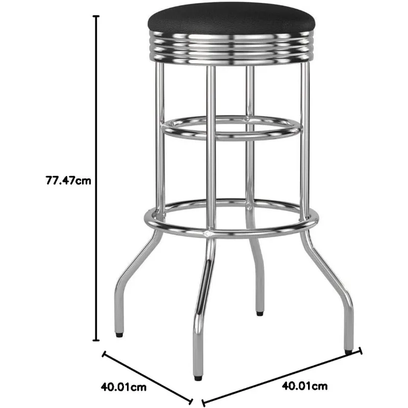 Sgabello da bar girevole cromato a 360 gradi, include livellatori piedini, nero, 15,75" L x 15,75" P x 30" A