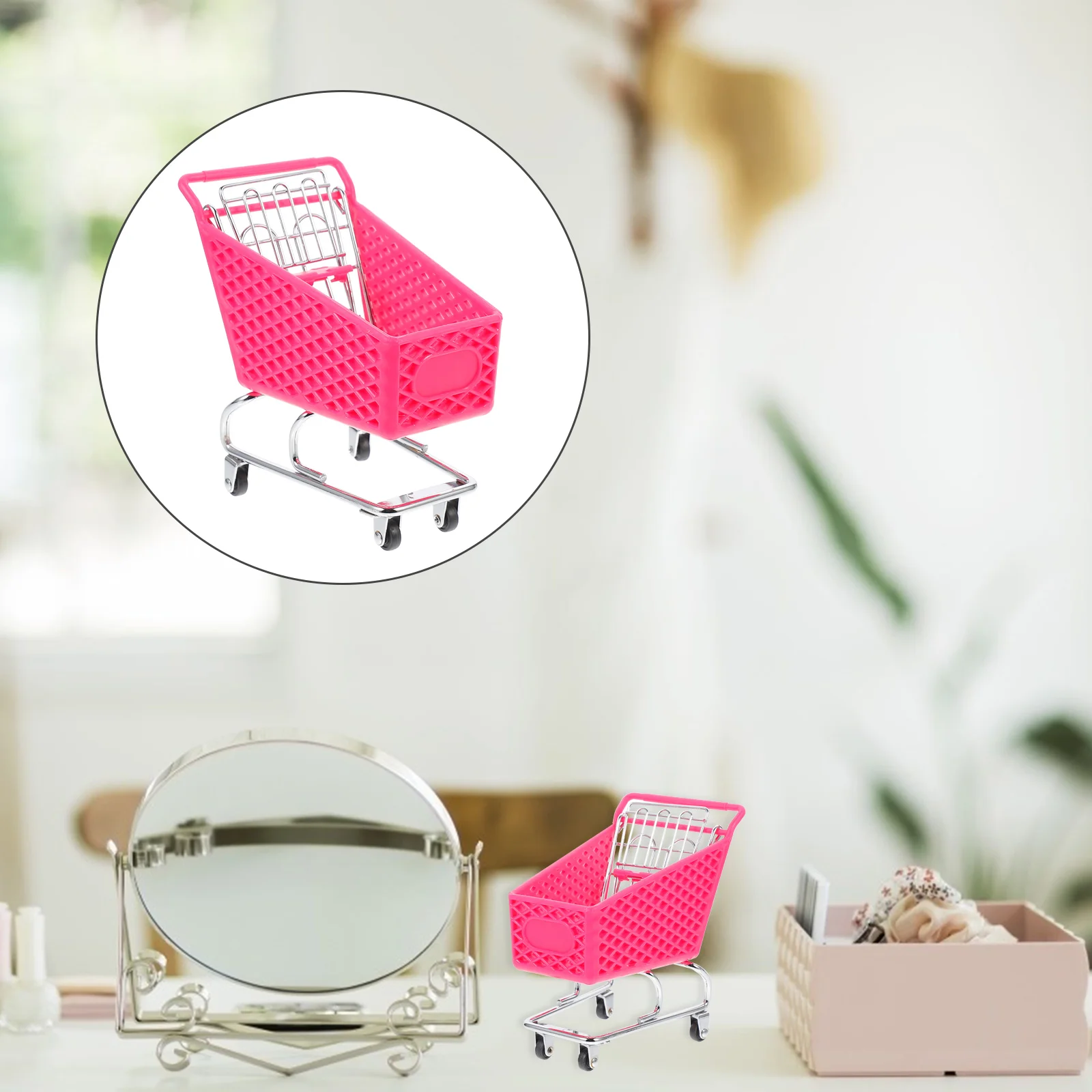 Shopping Cart Storage Basket Utility Creative Iron Craft Groceries Supermarket Cellphone Holder