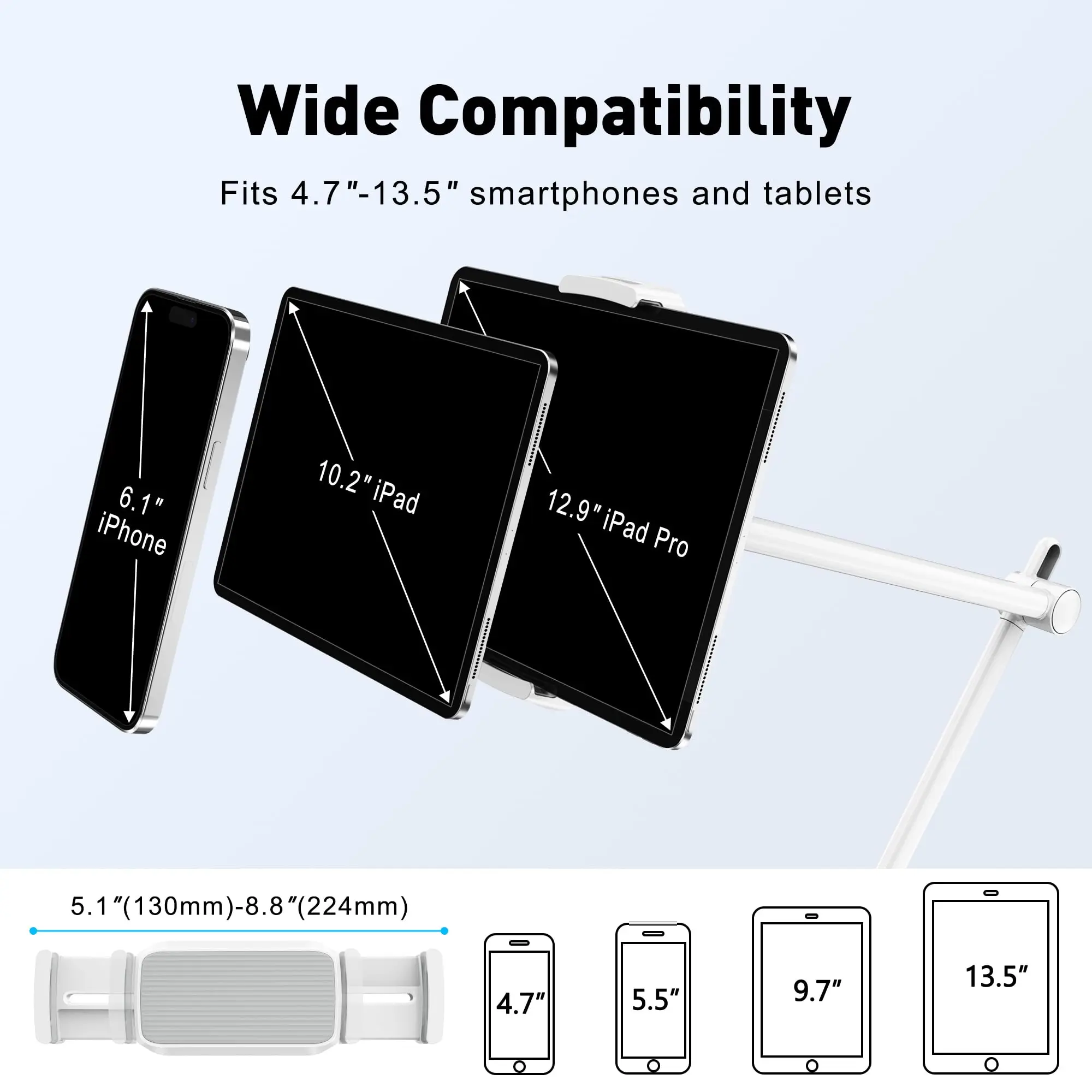 حامل حامل تابلت قابل للتعديل - حامل مشبك من الألومنيوم للمكتب والسرير بزاوية 360 درجة ° دوران متوافق مع IPad Pro/Air/Mini 4.7-13.5 بوصة #6