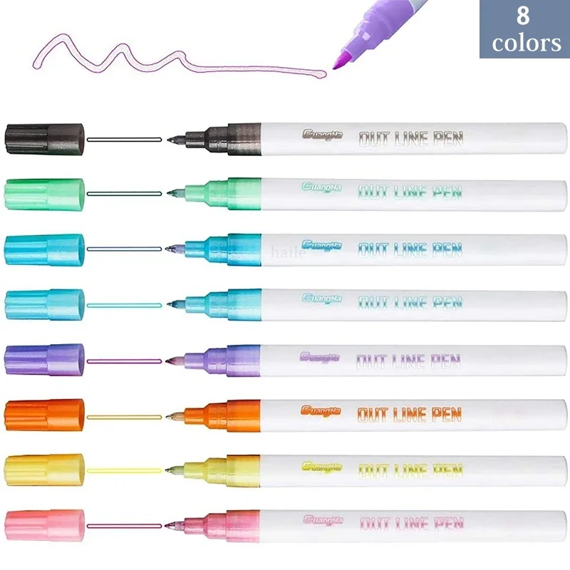 8-12 pcs Color 0.7mm Double Lines Contour Art Markers Pen Highlighter Sketching Diary Scrapbooking Stationery