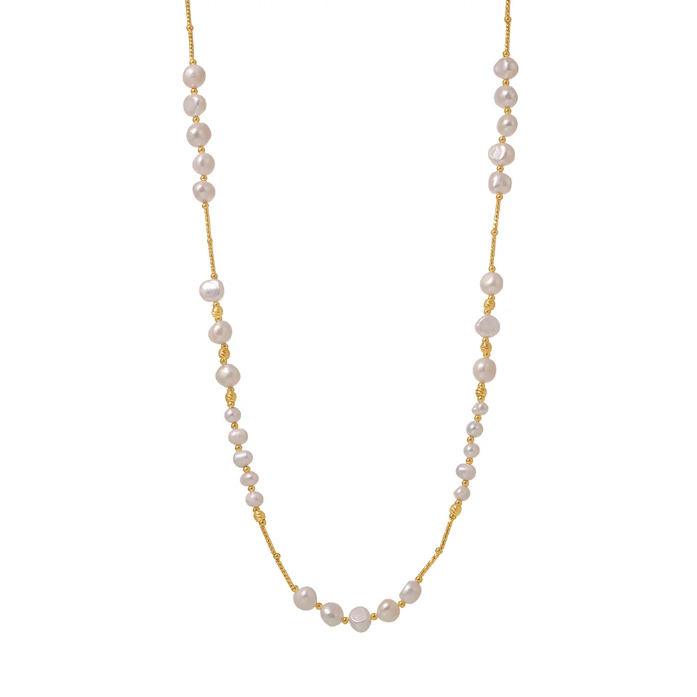 

Natural Freshwater Pearl Necklace For Women 316 Stainless Steel Gold Plated Long Elegant Necklace Ladies Charm Jewelry Gift