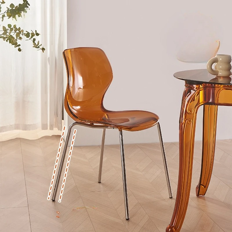 Scandinavian Acrylic Dining Chair Metal Legs Balcony Seat Minimalist Backrest Restaurant Chair Space-Saving Home Kitchen Chairs view 3