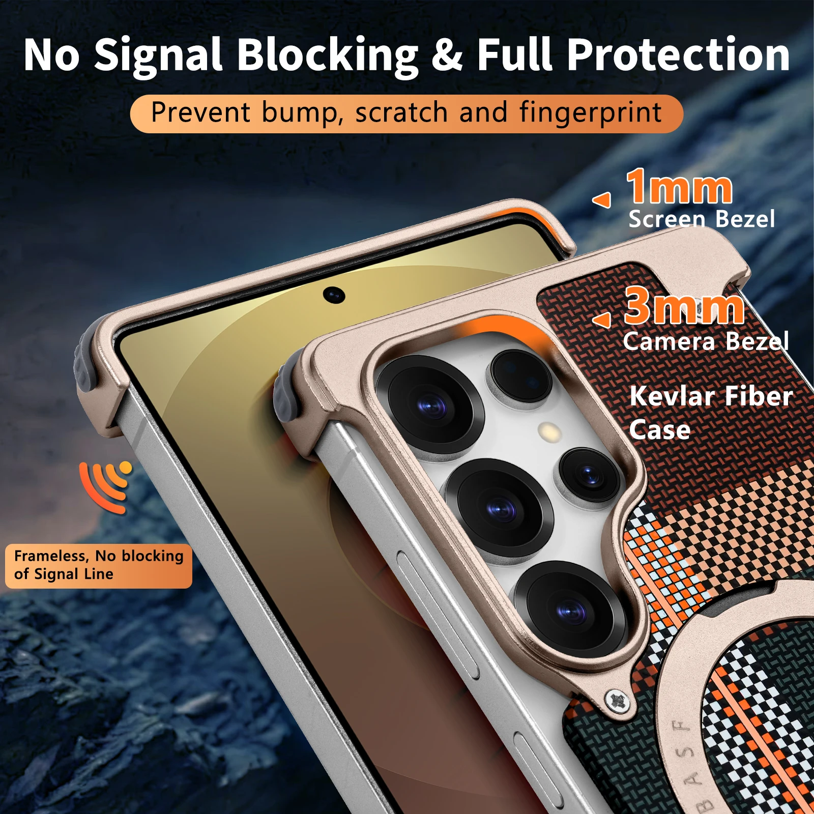 Etui na telefon Eary do Samsung Galaxy S25 S26 Ultra z podstawką, teksturą włókna węglowego, metalową ramką i ochroną przed wstrząsami. — zdjęcie produktu 3