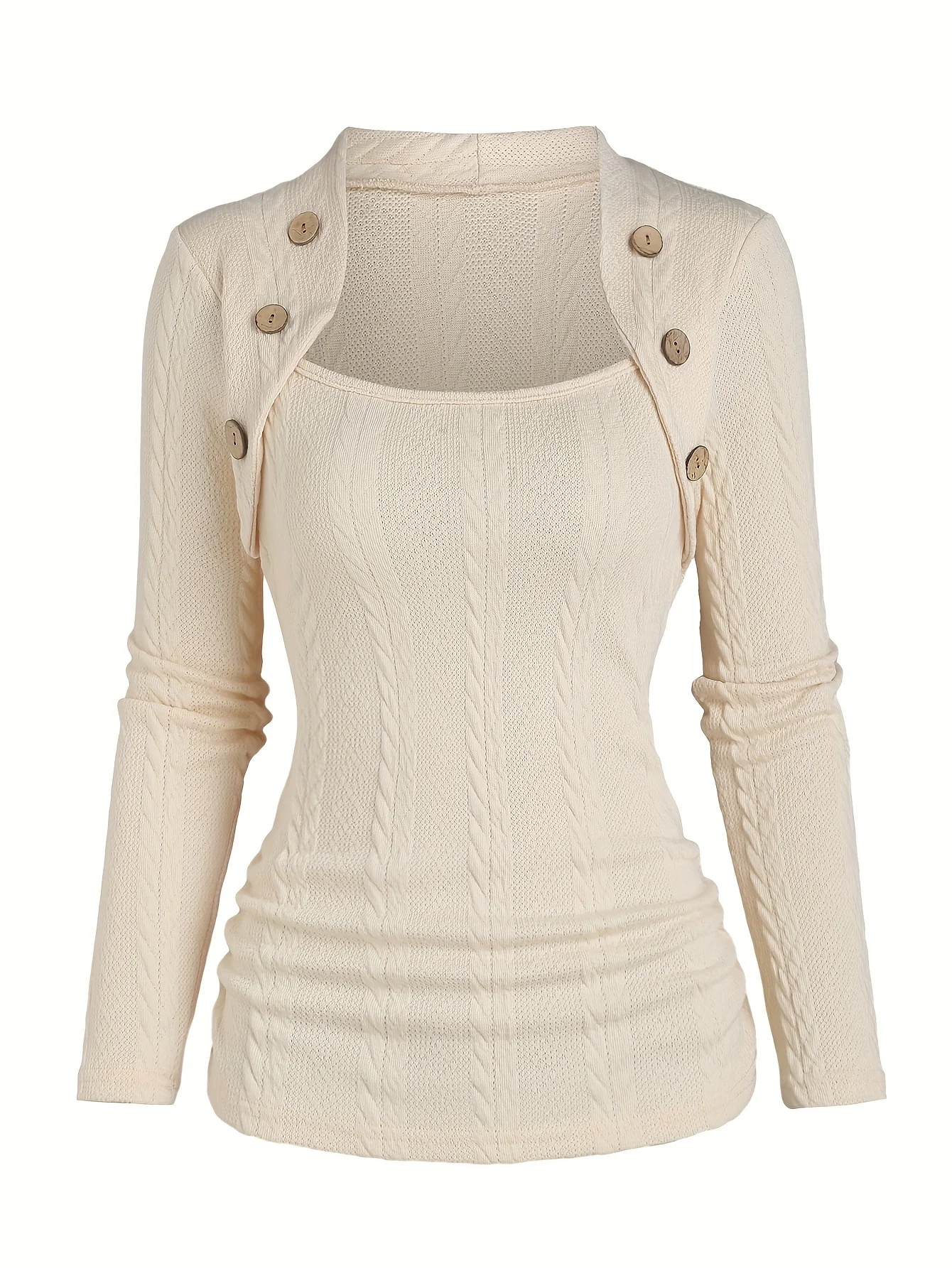 Spring New Ladies Casual Y2K Knitted Twist Long Sleeve Top European And American Fashion Fake Button Knitwear