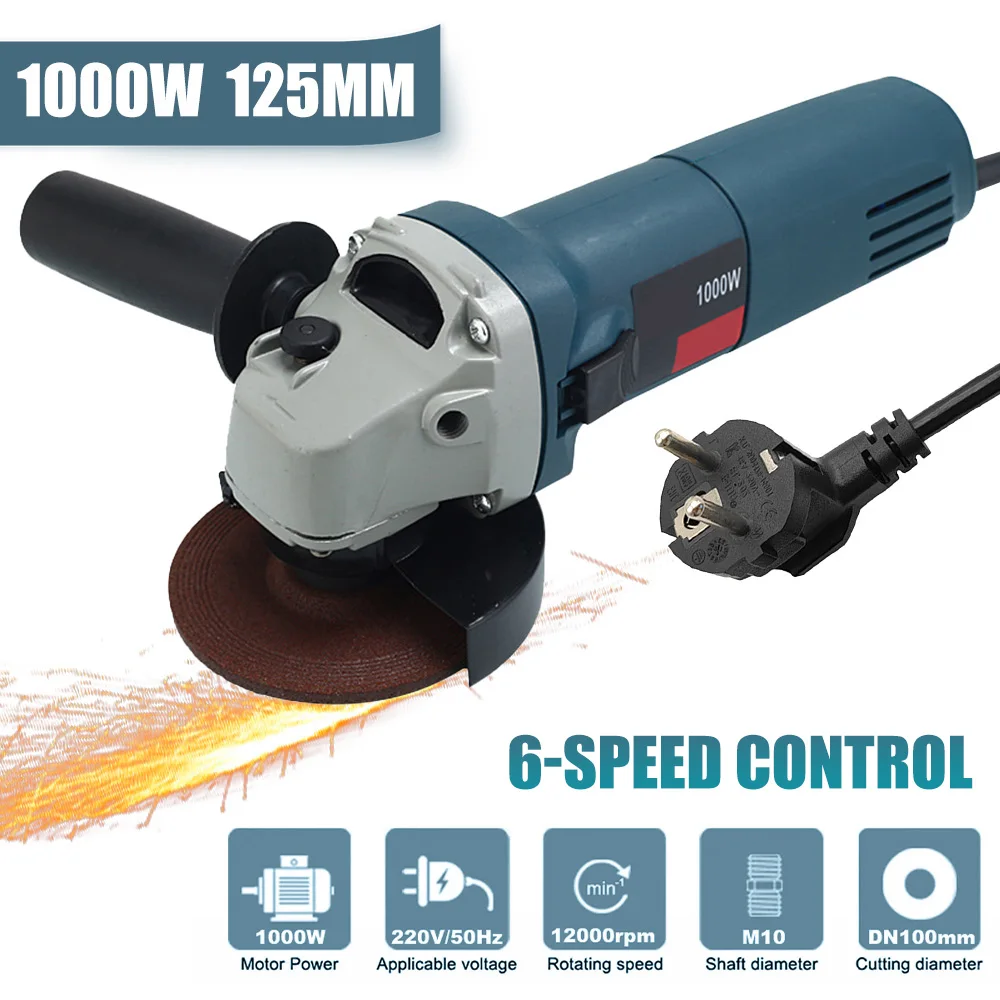 1000 W 125 mm elektrische Winkelschleifmaschine, 6 Geschwindigkeiten, elektrische Backmaschine, DIY-Holzbearbeitung, Polierwerkzeug, 220 V