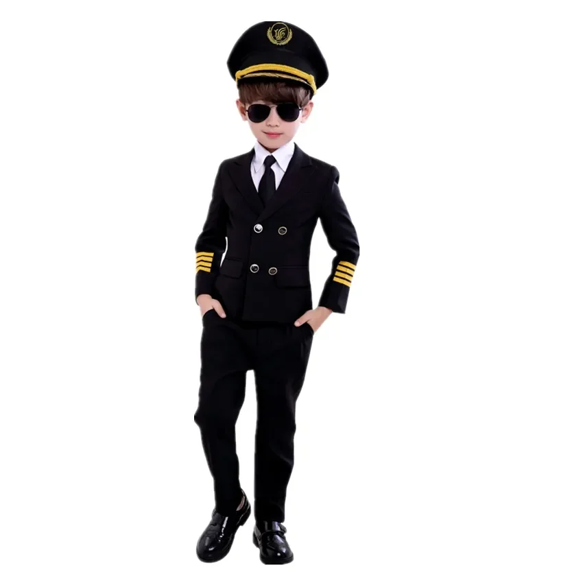 Dia das Crianças Piloto Uniforme, Hospedeira Cosplay, Fantasia de Halloween, Disfarce Menina, Menino, Capitão Avião Roupas Extravagantes